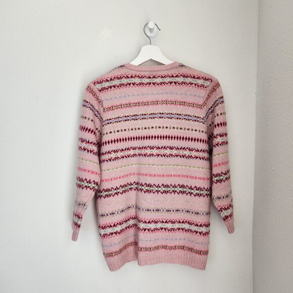 Vintage Y2K GAP Wool Fair Isle Knit Sweater Cardigan Pink Stripe S/M - Picture 7 of 10